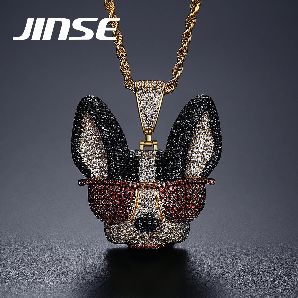 JINSE Fashion Jewellery Manufacturer Animal Dog Pendant Necklace Hip Hop Jewelry Punk