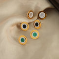 Fashionable Commuter Jewelry Cubic Zirconia Round White Shell Turquoise Stud Earrings Stainless Steel Gold Plated Earrings