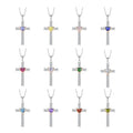 Wholesale 925 Sterling Silver Cross Necklace With 12 Color Heart Birthstone Zircon Pendant Religious Jewelry for Women