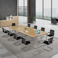 Office Furniture Durable Wooden Meeting Table Large Capacity Iron Frame Conference Table With Socket for Office Building