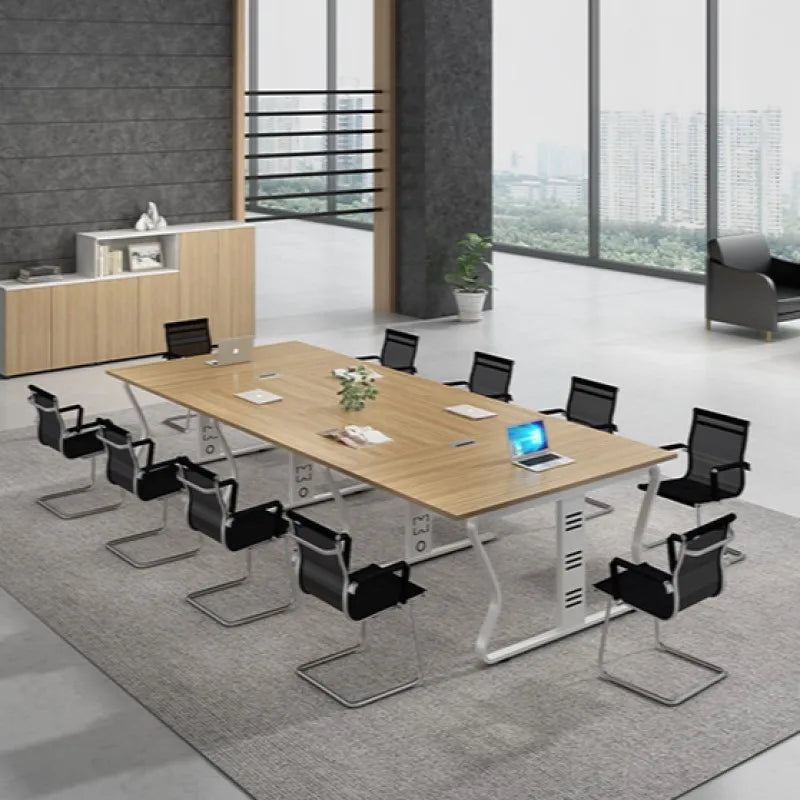 Office Furniture Durable Wooden Meeting Table Large Capacity Iron Frame Conference Table With Socket for Office Building