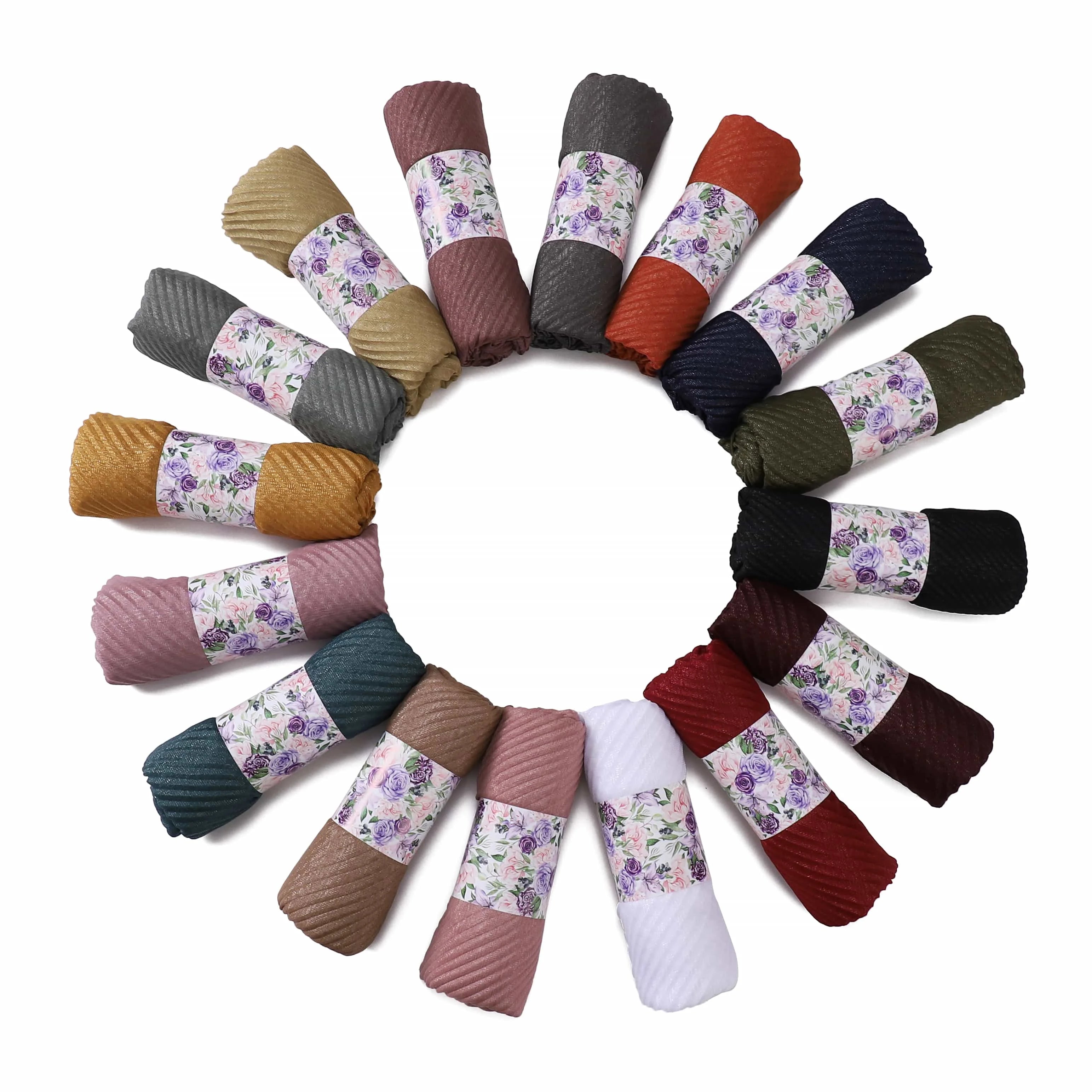 New Design Wholesale Factory Crinkle Polyester Pleated Shimmer Ladies Scarf Shawl Islamic Scarves Muslim Women  Hijab
