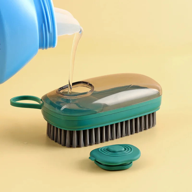 Kitchen Dishwashing Brush Plastic Soft Bristles Clothes Shoes Brush Liquid Soap Dispenser