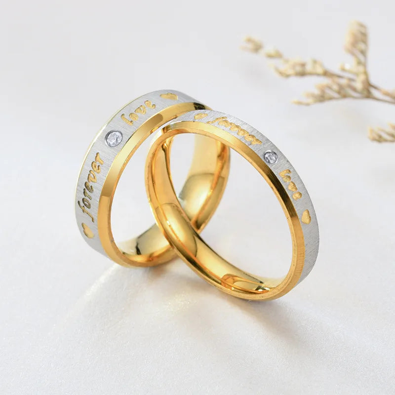 New Men Women Crystal Diamond Frosted Gold Filled Love You Forever Couple Ring