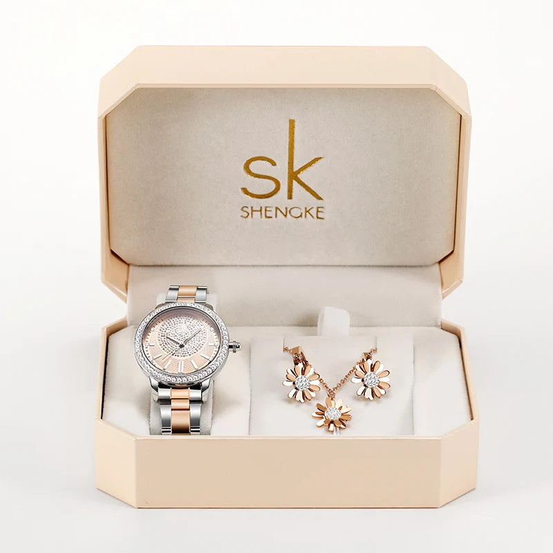Women Gifts for Quartz Watch High Quality  Gift Box Women Watch Wristwatch Earrings Necklace Relogio Feminino