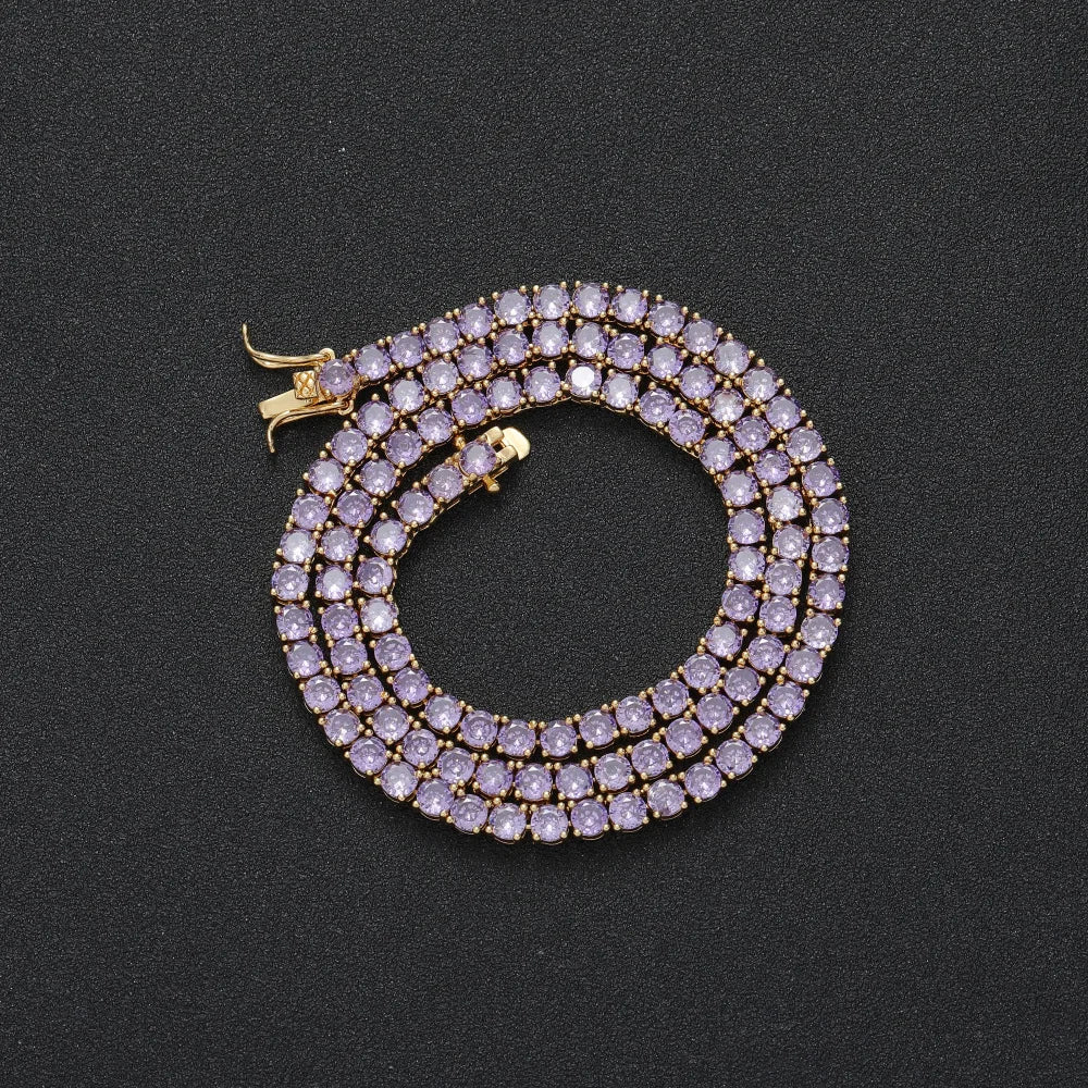 4 Mm Pink Tennis Chain Blue Cz Tennis Chain Necklace Bracelet Jewelry for Men and Women Hip Hop Party Fashion