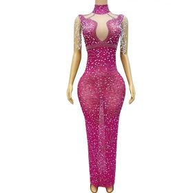 Vestido Sexy Crystal Pearl Graduation Birthday Banquet Dress Lady Elegant Prom Long Dress Women Night Party Evening Dresses