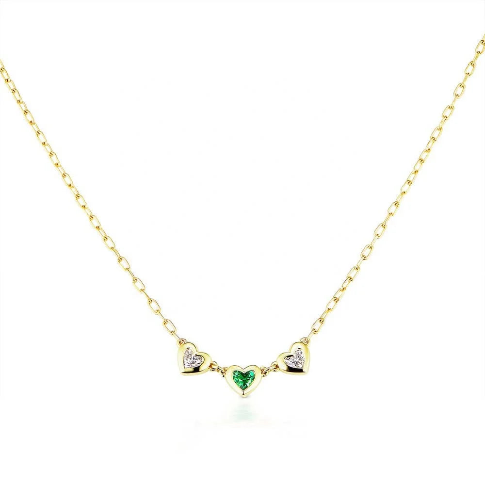 LOZRUNVE Sweet 18k Gold Rainbow Bezel Heart Charm Necklace Jewelry 925 Sterling Silver