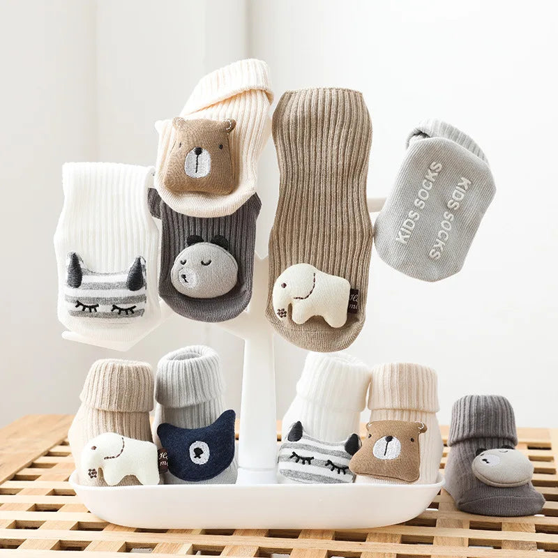 1Pcs Private Label RTS Spring Autumn Newborn Infant Toddler Boys Girls Clothes Ribbed Cotton Cartoon Baby Socks