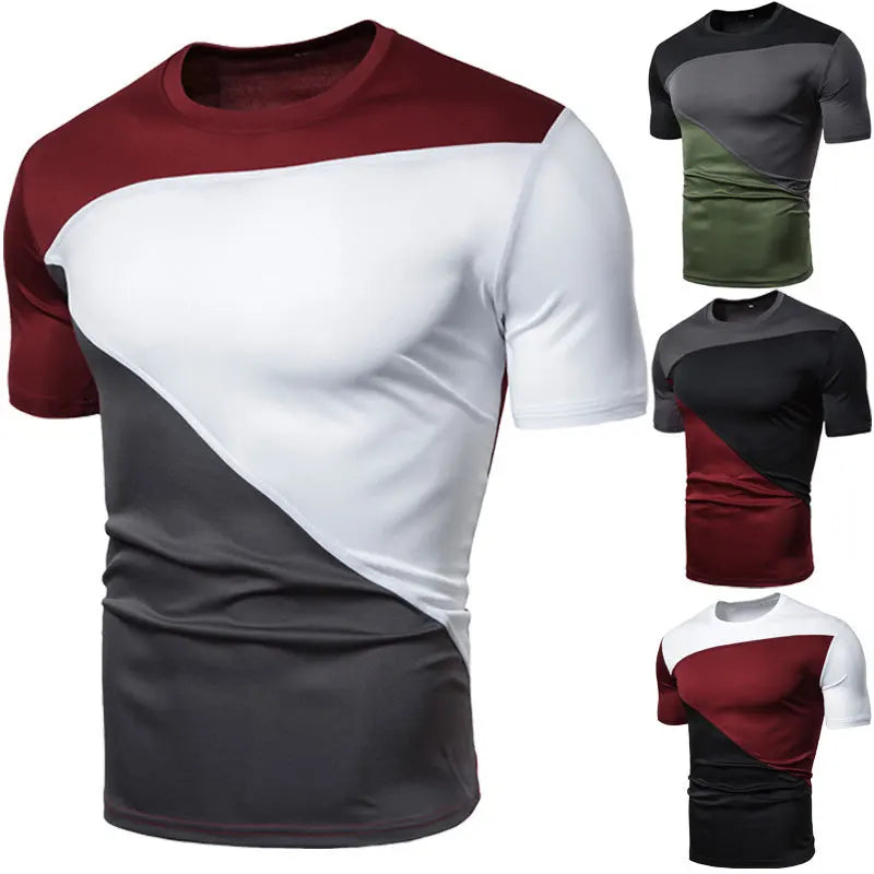 M-3XL Men's Short Sleeve T-shirt Spliced Round Neck Men's T-shirt Top Summer T-shirt Pullover Streetwear Top