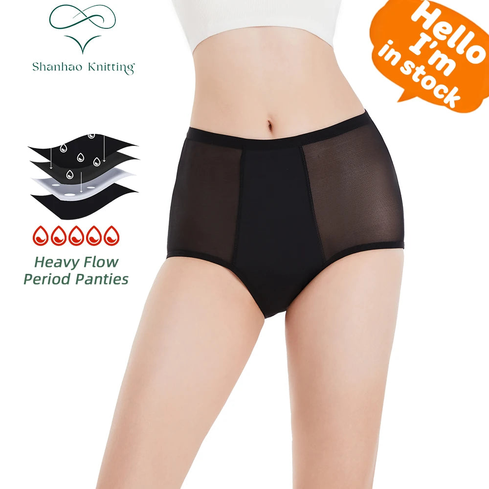 Shanhao OEM Reusable 4-Layer Leakproof Bamboo Fabric Panties Everyday Heavy Flow Absorbent Menstrual for Period Bragas Waist