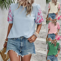2025 Western Vintage Bohemian Flower Leaf Embroidered Bubble Short Sleeve Shirts Tops Women's T-Shirts Summer
