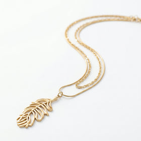 QIAOREN 11928 Elegant Double Layered Stainless Steel Leaf Necklace Gold Snake Twisted Chain Jewelry Women EU US Hot Sell