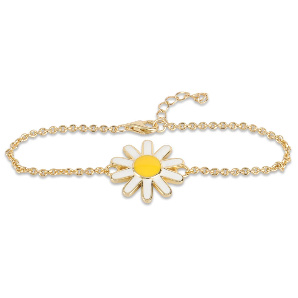 New Designs 925 Silver Gold Plated Zirconia Enamel Chrysanthemum Mini Flower Bracelet Fine Jewelry for Daily