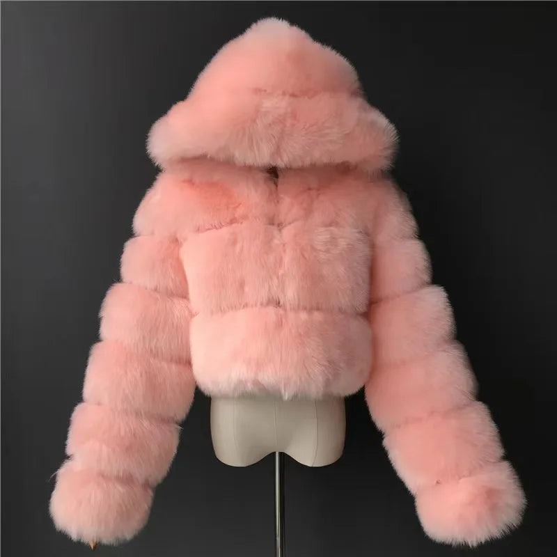 2022 New Winter Coat Jacket Women Faux Fox Fur Coat With Hood Fashion Short Style Fake Fur Coat for Lady