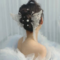 White Bridal Curly Hair Headwear Photo Dress Accessories Anchor Sequins Tassel Lace butterfly Pair Clip