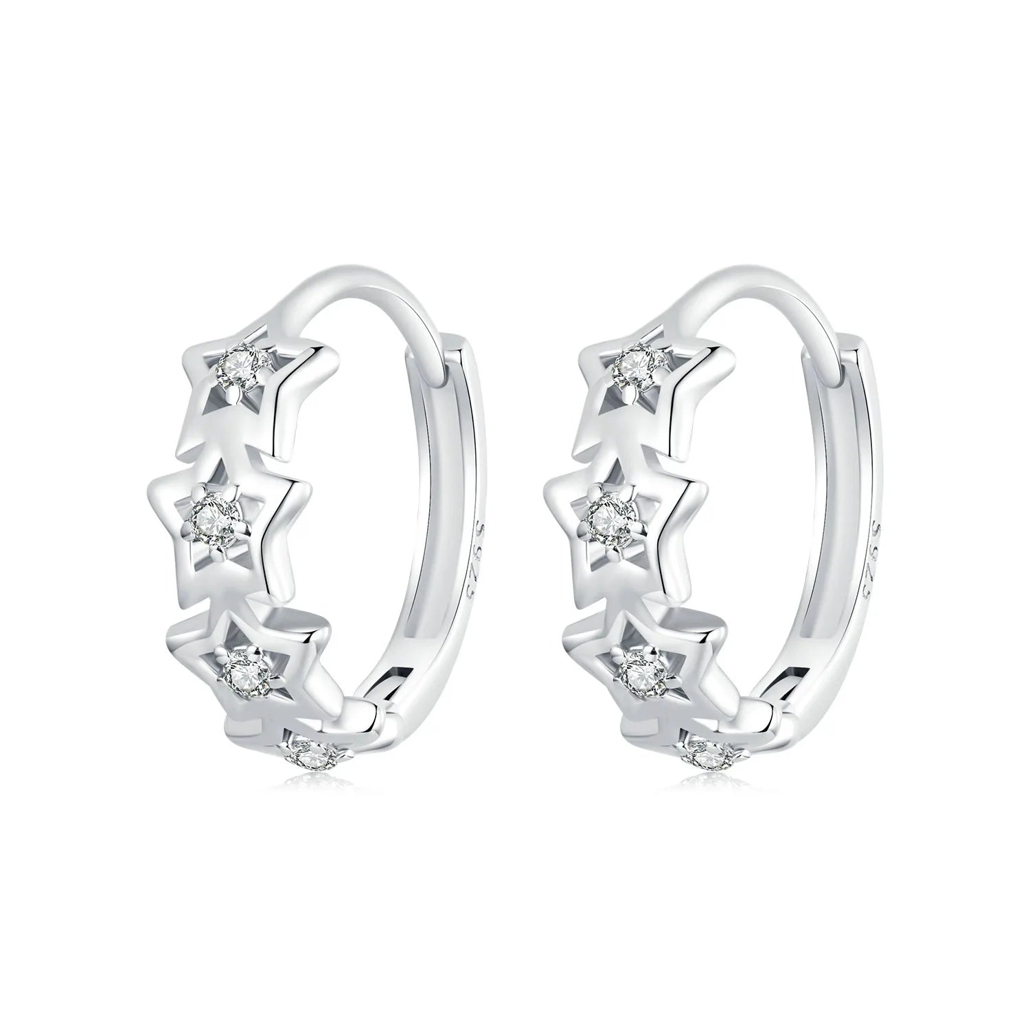 925 Sterling Silver Starry Hoop Earrings Sparkly Zircon Ear Clip Plated White Gold for Women Party Fine Jewelry BSE979