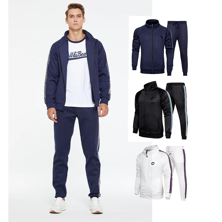 Fitness Wear Men's Sweatsuit Long Sleeve Side Stripe Zip up Tracksuit Men's Jogging Training Wear Sweatshirt Set