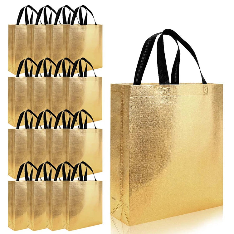 Custom Gold Metallic Laser Shopping Tote Bag Non Woven Metallic Bags With Logos