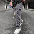 Good Quality Grey Comfortable Cotton Men Loose Fit Wide Straight Leg Elastic Waistband Oversized Cargo Pants With Multi Pockets