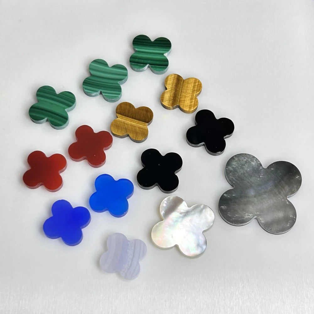 HQ Gems Colors Four Leaf Clover 13mm Width 2mm Thickness Natural Green Malachite Tiger Eye MOP Red Blue Agate Onxy