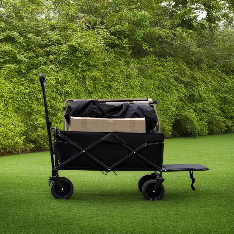 2024 Hot Heavy Duty Oxford Fabric Steel Frame Collapsible Folding Four Wheels Trolley Wagon Beach Cart for Camping
