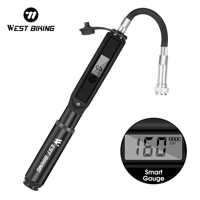 WEST BIKING Portable Air Cycling Bicycle Pump Cycling Tire Air Inflator Bicycle Air Tire Pump With Electronic Watch