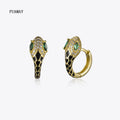 FUAMAY 2023 Trendy Gold Snake Earrings Black Green Eye Huggies Hoops 925 Sterling Silver Gold Plated Pendientes De Tendencia