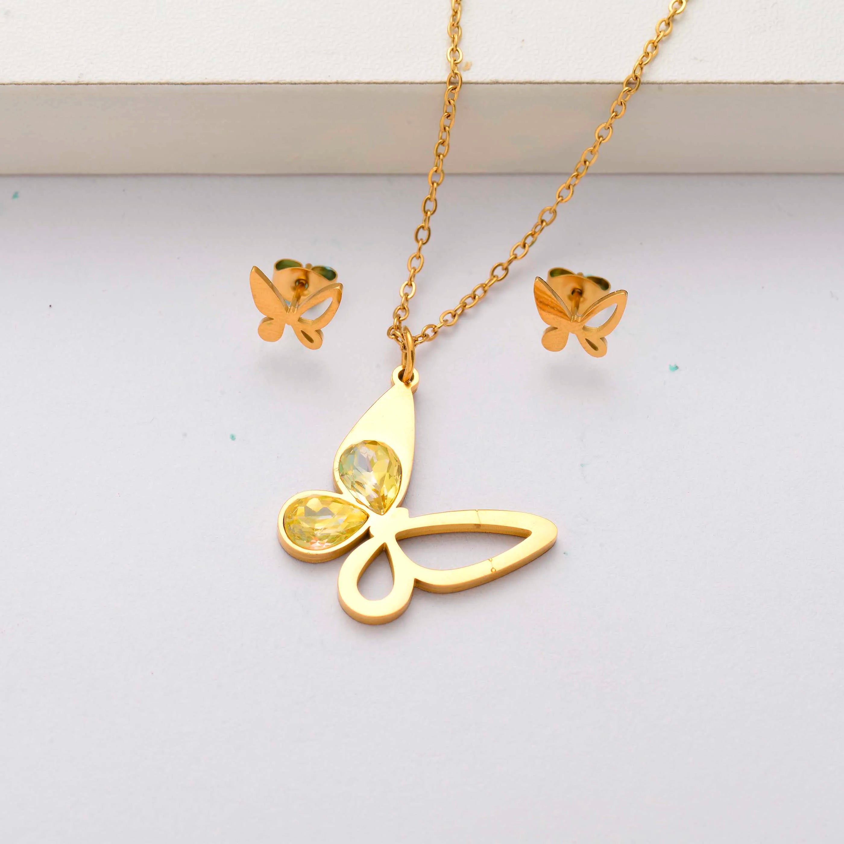 Butterfly Crystal 18 k Gold Plated Stainless Steel Women Jewelry Sets