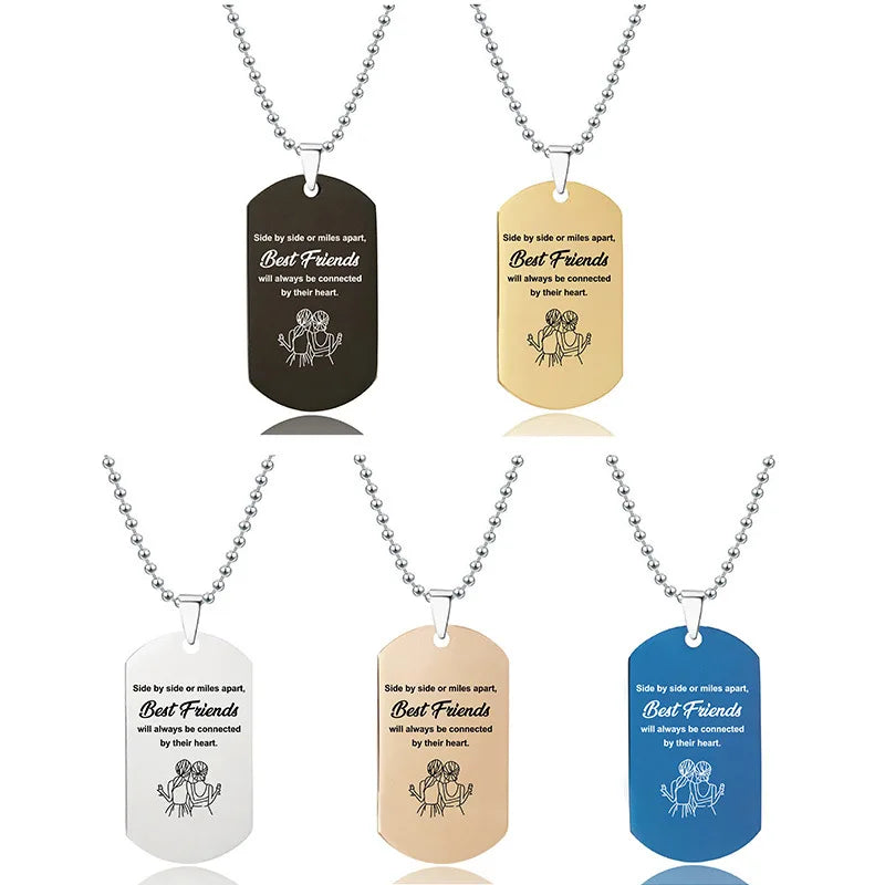 Stainless Steel Silver Rose Gold Blue Black Dog Tag Necklace Best Friend Friendship Birthday Gift for Sister Friend Necklace