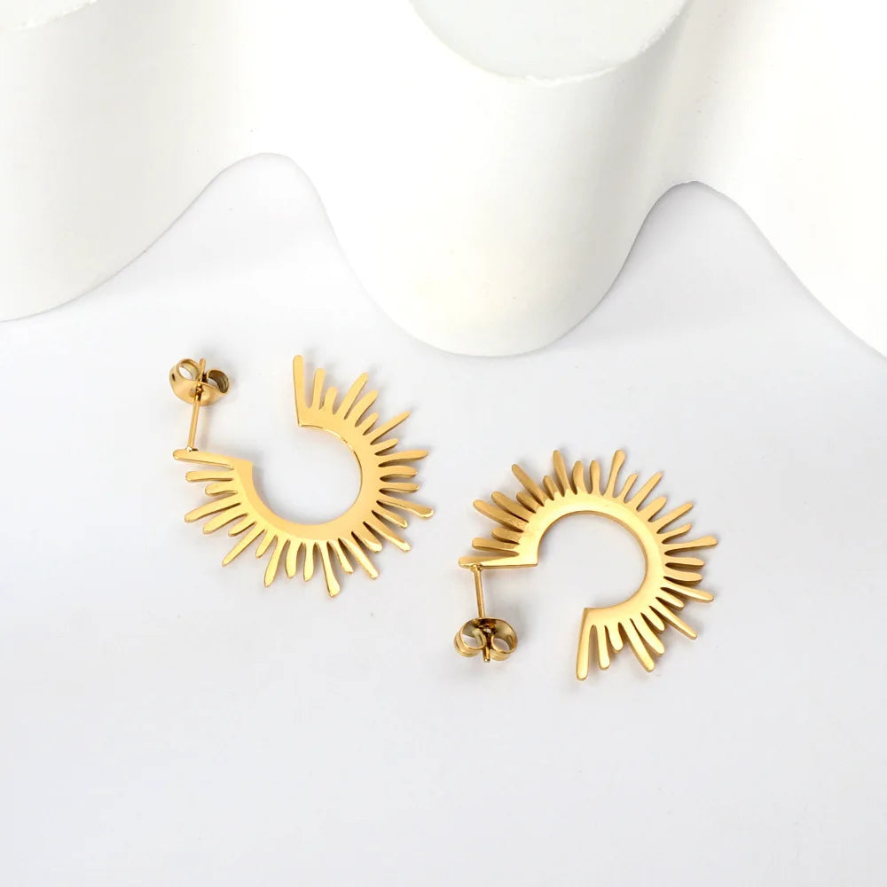 Fashion Plating 18K Gold Jewelry Stainless Steel Geometric Earrings Necklace Set