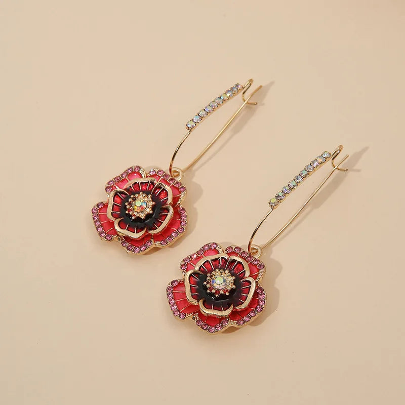 Colorful Glass Floral Earrings Jewelry Vibrant Petals for Women Elegant Enamel Rose Flower Earrings for Gift