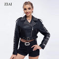 Women's Faux Leather PU Jacket Studded Rivet Punk Biker Moto Fashion Coat With Long Sleeve