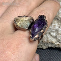 RM43100 Raw Amethyst and Citrine Crystals Healing Stones Free Form Adjustable Finger Rings Antique Copper Plated Witch Jewelry