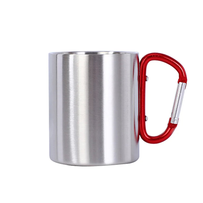 220ml 300ml Outdoor Hiking Camping Travel Portable Stainless Steel Coffee Cup Double Walled Carabiner Mug with Handle