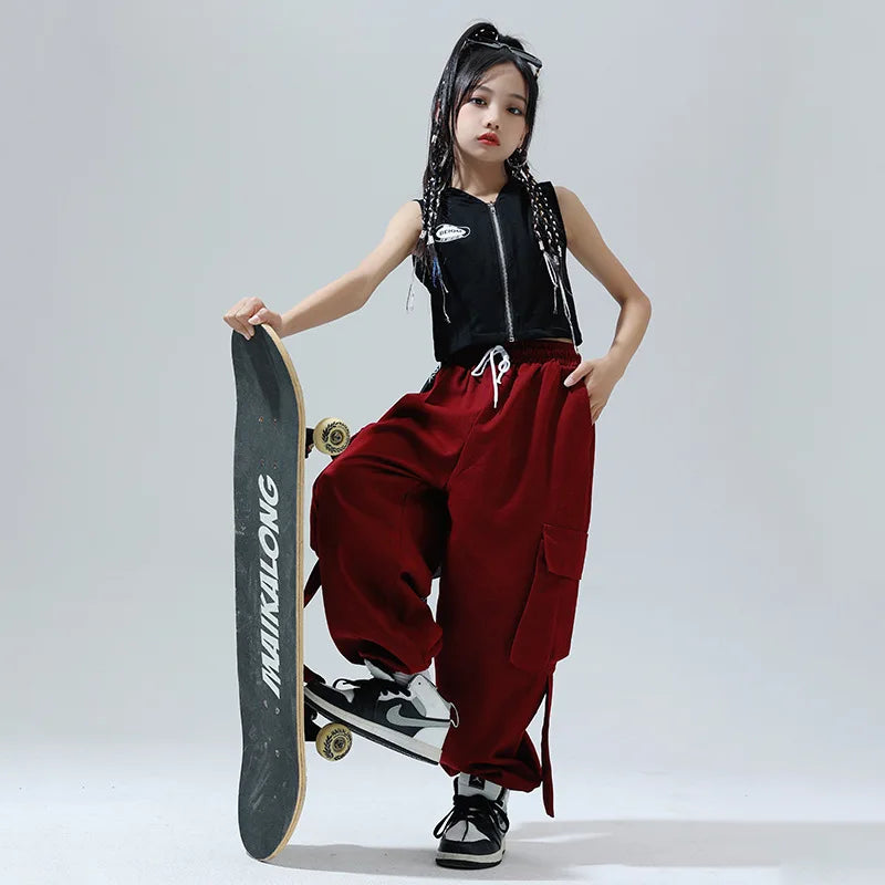 Jazz Dance Clothing Cool Fashion Jazz Children's Dopamine-colored Pants Costume Set