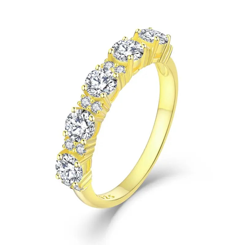 Custom Logo 925 Silver and 18K Gold Plated Moissanite Band 3A CZ Wedding Engagement Ring for Party