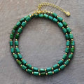Trendy Natural Turquoise Pyrite Stone Necklace for Men Women Short Choker Skeleton Pattern Healing Anxiety Beads Jewelry Parties