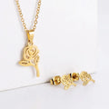 18K Gold Plated Rose Flower Stainless Steel Jewelry Sets Earrings and Necklace 18K Gold Plated Stainless Steel Jewelry