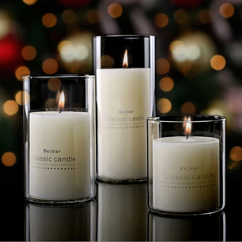 Large 9 oz Clear Glass Candle Jar with Straight Sided Lid Transparent Small Vessel for Weddings and Christmas Occasions