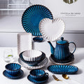 Wholesale Custom Logo Ceramic Dinnerware Set White Blue Chrysanthemum Fish Plate Stoneware Soup Bowl and Cup for Home Use
