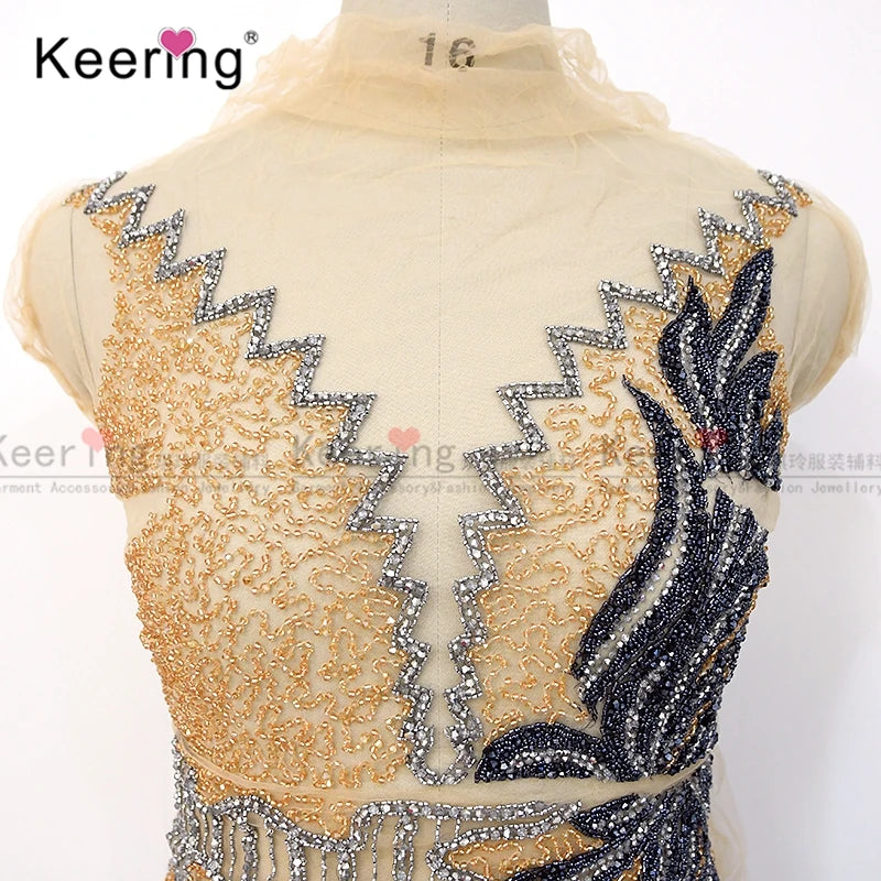Newest Design Beaded Bodice Applique for Wedding Dress Rhinestone Applique Bridal WDP-265 MegaBDM