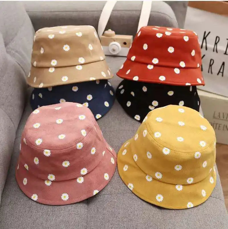 100% Cotton Image Geometric Print Unisex Children's Bucket Hat for 3-7 Years Outdoor Travel Four Seasons
