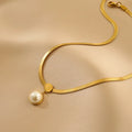 Gold Plated Snake Chain Pearl Pendant Necklace Stainless Steel Width Snake Chain Necklace