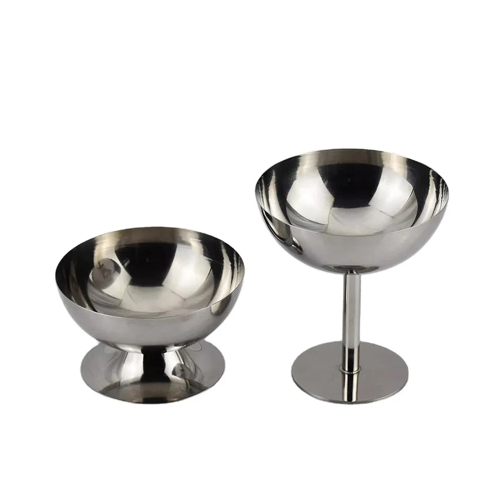 Hot Sale Modern Style 200ml Stainless Steel Ice Cream Goblet Short Feet Snack Cup Set for KTV Reusable and Eco-Friendly