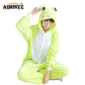 For Wholesale Plus Size Autumn Winter Green Frog Cartoon Animal Onesie Hooded Thermal Flannel Cute Pajamas