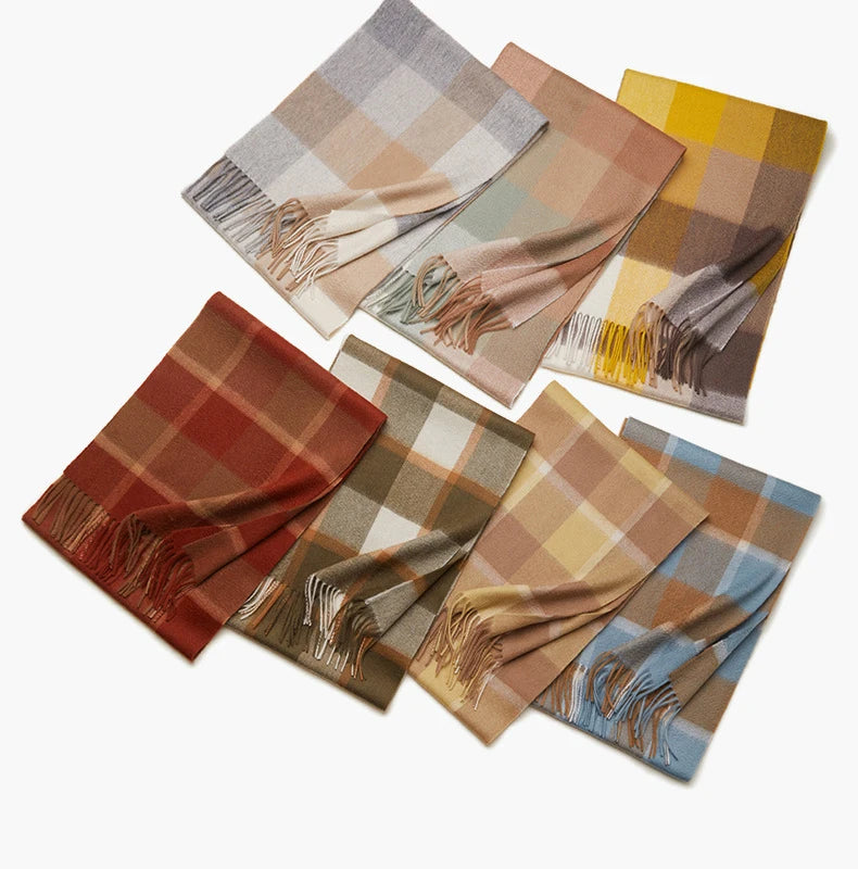 Wholesale Grade Quality Pure 100% Cashmere Plaid Poncho New Men Women With the Same Scarf Warm Sheep Wool Comfortable Long Scarf