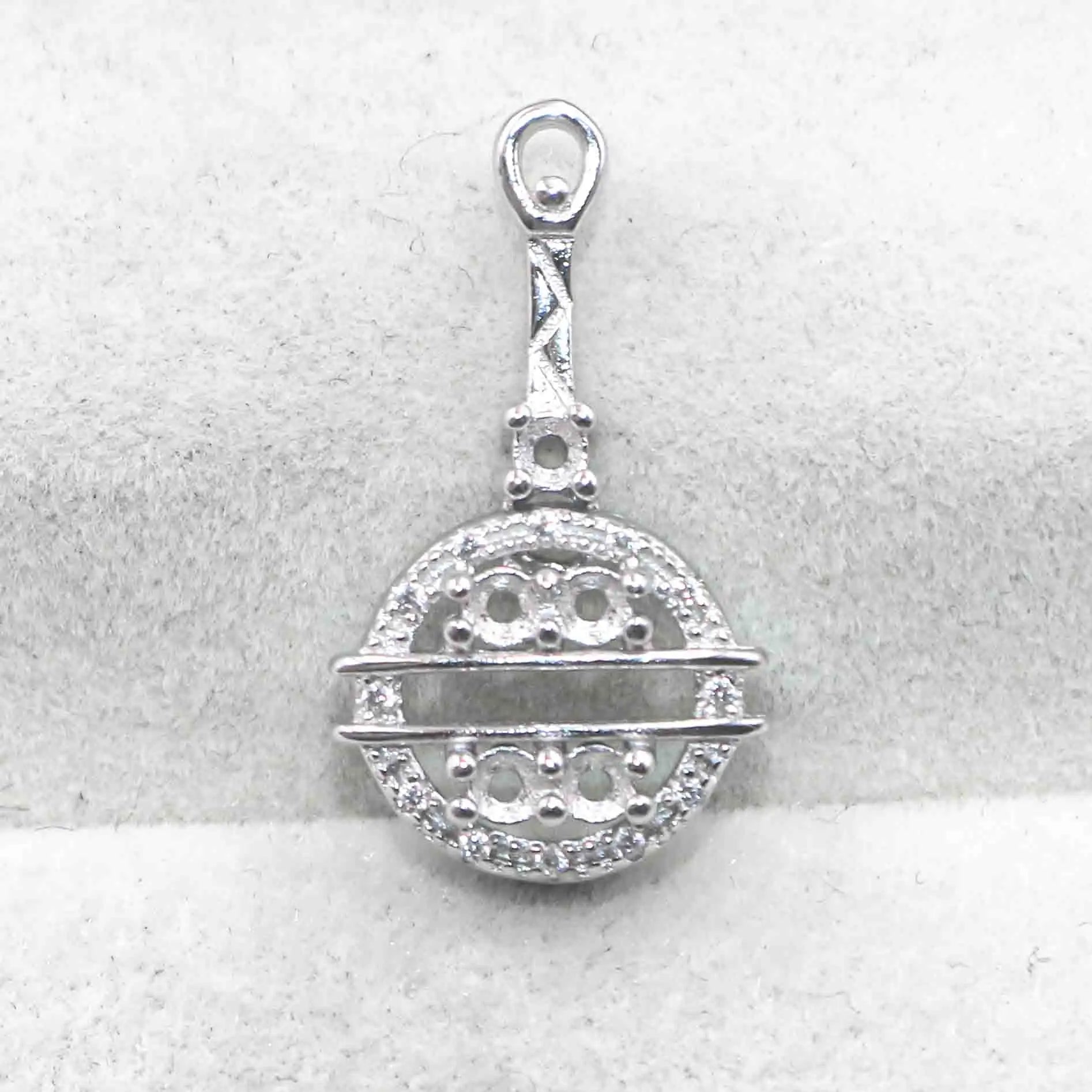 Sterling Silver 2.5mm Semi Mount Pendant Empty Frame Blank Support Setting S925 Base Holder Without Center Stone for DIY Inlay