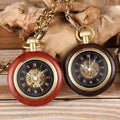 Best Gifts for Men Women Roman Numerals Vintage Hollow Case Steampunk FOB Chain 48MM Wood Automatic Mechanical Pocket Watch Men