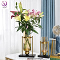 Home Decor Metal Plating Flower Vase Ornaments Model Glass Vase for Dining Table